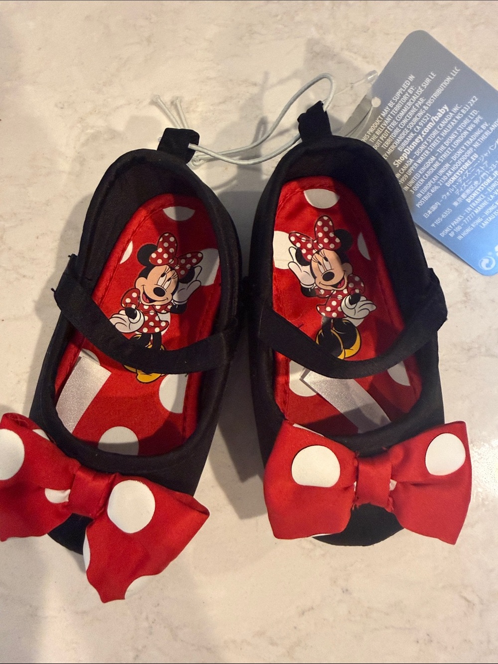 Disney Minnie Mouse Black and Red Polka Dot Bow Mary Jane Slippers